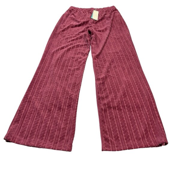 Shore Velour Pants Womens M Crushed Berry Cable Knit Wide Leg Boho Hippie 70s - Picture 2 of 12